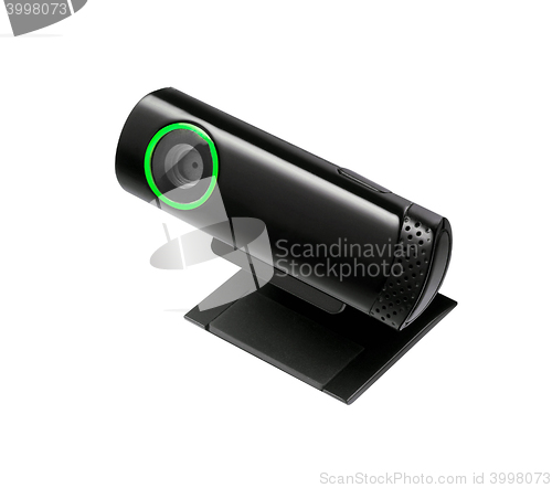 Image of Close up of web cam in isolated white background