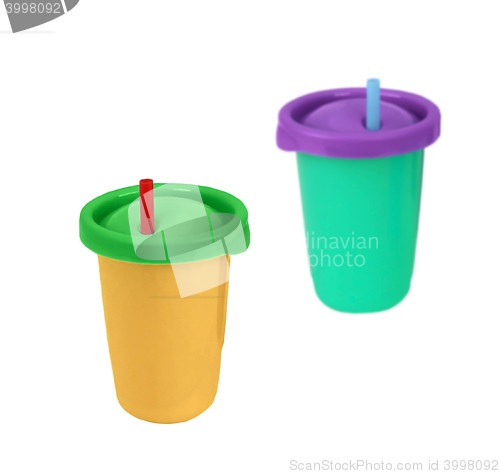 Image of Two fast food paper cups with straws