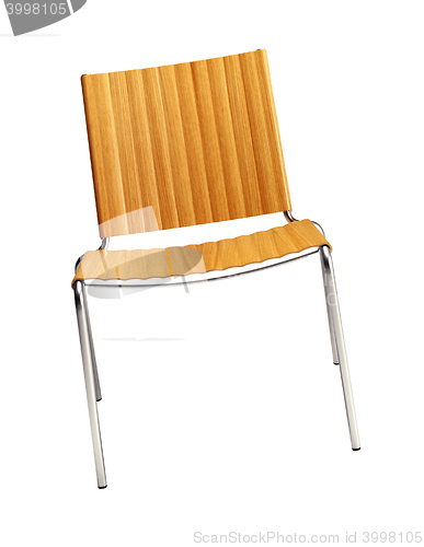 Image of Isolated chair made from white metal pipe and blue fabric