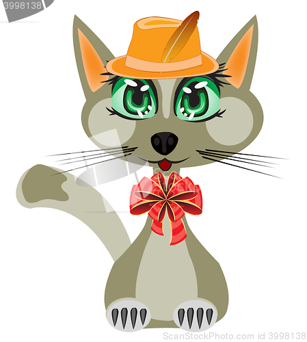 Image of Cat in hat and with bow