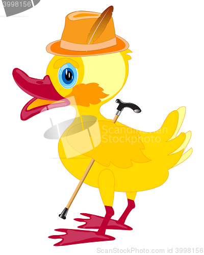 Image of Duckling in hat with walking stick