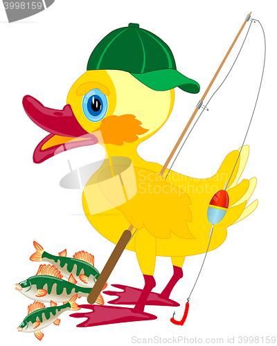 Image of Duckling fisherman with fishing rod