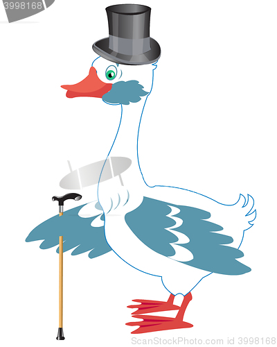 Image of Bird goose in hat and with walking stick
