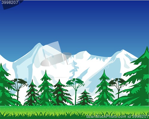 Image of Snow mountains and wood