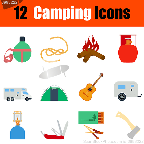 Image of Flat design camping icon set