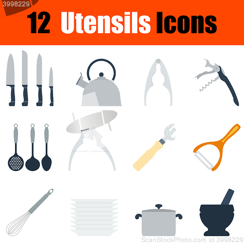 Image of Flat design utensils icon set