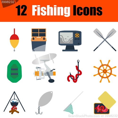 Image of Flat design fishing icon set