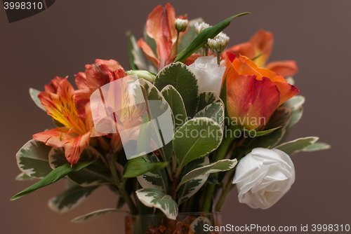 Image of Brides bouquet with colorful flowers on wedding day