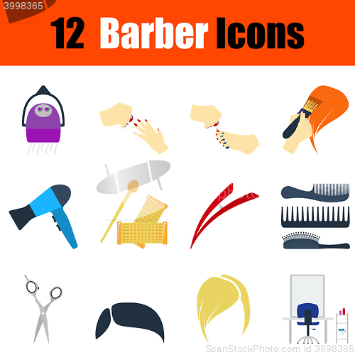 Image of Flat design barber icon set