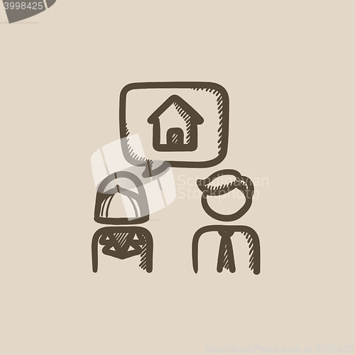 Image of Couple dreaming about house sketch icon.