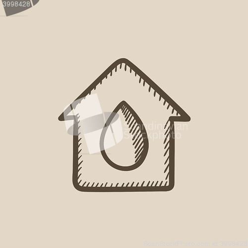 Image of House with water drop sketch icon.