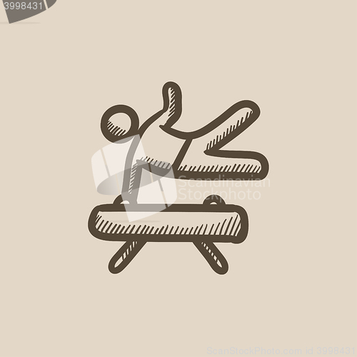 Image of Gymnast exercising on pommel horse sketch icon.