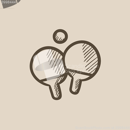 Image of Table tennis racket and ball sketch icon.