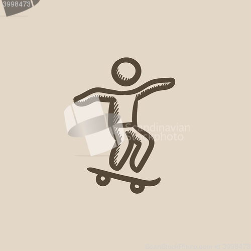 Image of Man riding on skateboard  sketch icon.