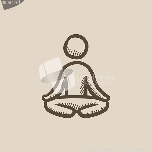 Image of Man meditating in lotus pose sketch icon.