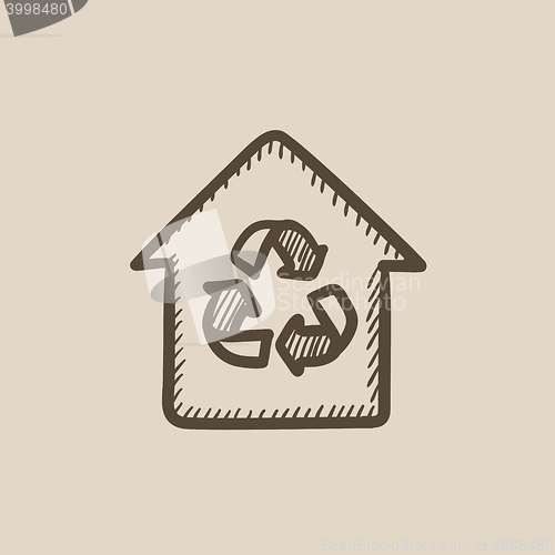 Image of House with recycling symbol sketch icon.