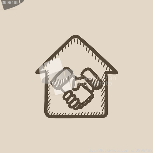 Image of Handshake and house sketch icon.