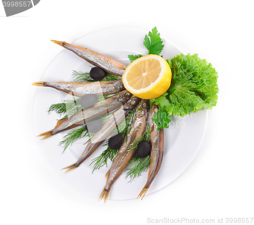 Image of kipper fish on composition with vegetables