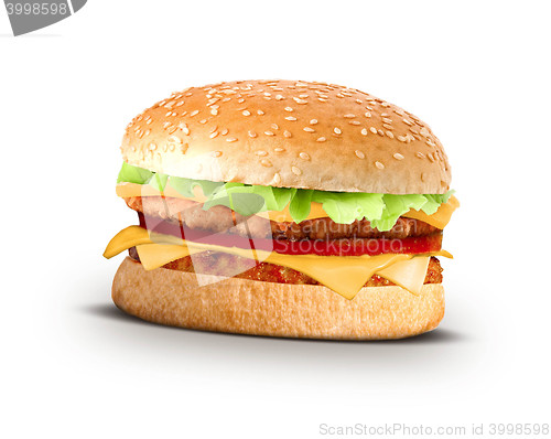 Image of Cheeseburger on a white background