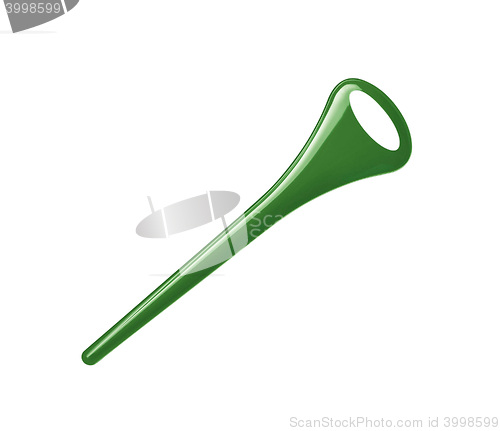 Image of close up of green bottle opener on white