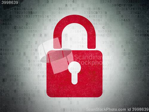 Image of Information concept: Closed Padlock on Digital Data Paper background