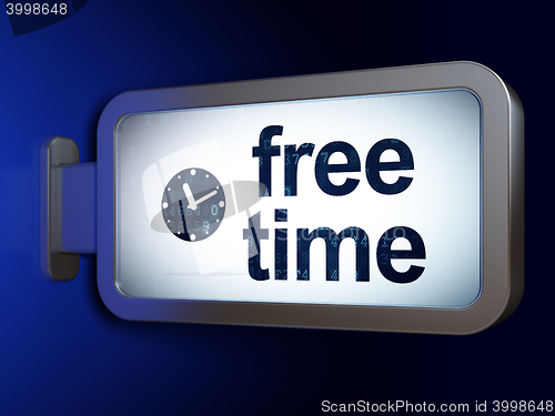Image of Time concept: Free Time and Clock on billboard background