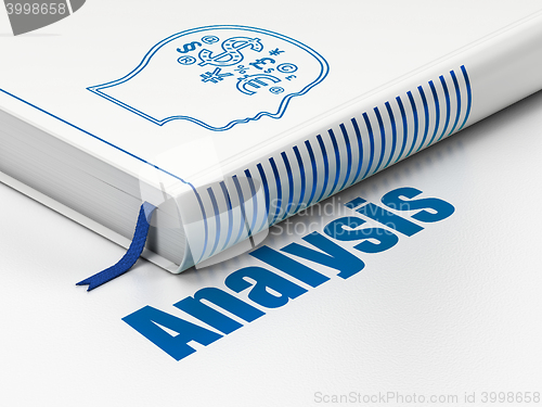 Image of Advertising concept: book Head With Finance Symbol, Analysis on white background