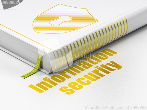 Image of Security concept: book Shield With Keyhole, Information Security on white background