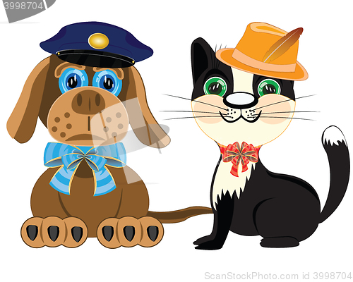 Image of Dog police and cat in hat