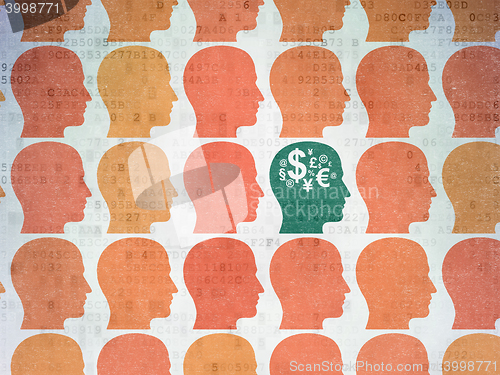 Image of Business concept: head with finance symbol icon on Digital Data Paper background