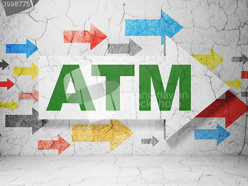 Image of Money concept: arrow with ATM on grunge wall background