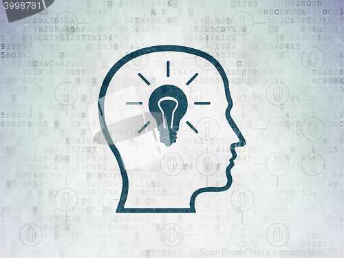 Image of Finance concept: Head With Lightbulb on Digital Data Paper background