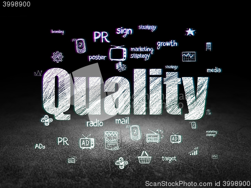 Image of Advertising concept: Quality in grunge dark room