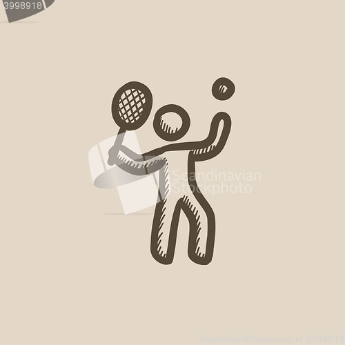 Image of Man playing big tennis sketch icon.