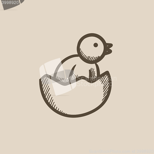 Image of Chick peeking out of egg shell sketch icon.