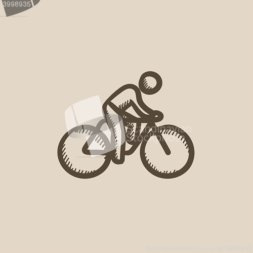 Image of Man riding  bike sketch icon.