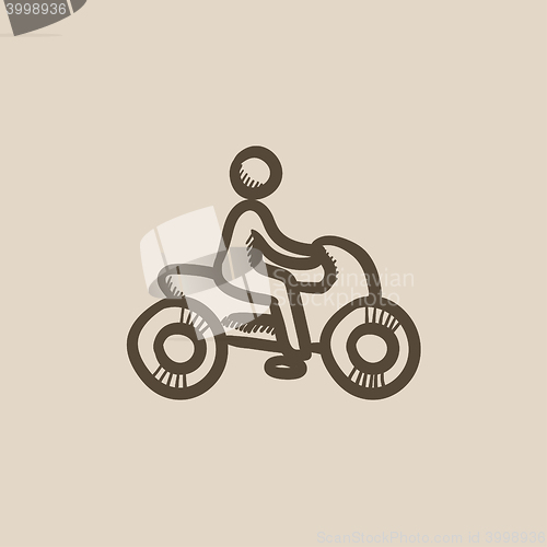 Image of Man riding motorcycle sketch icon.