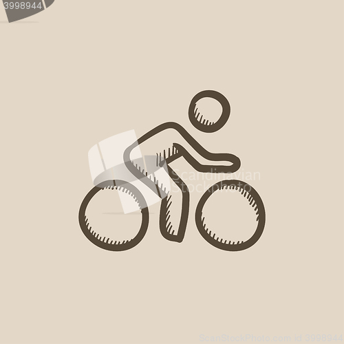 Image of Man riding  bike sketch icon.