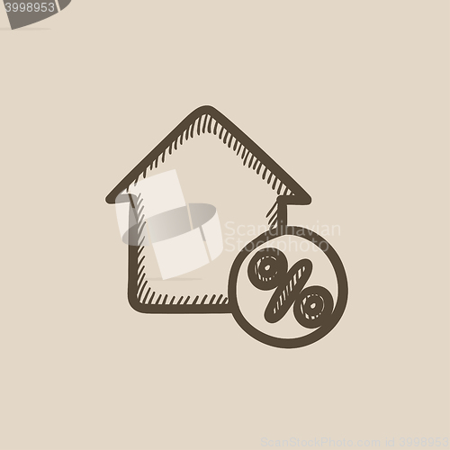 Image of House with discount tag sketch icon.