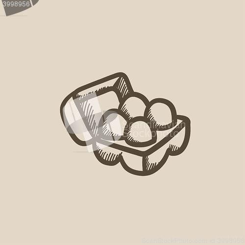 Image of Eggs in carton package sketch icon.