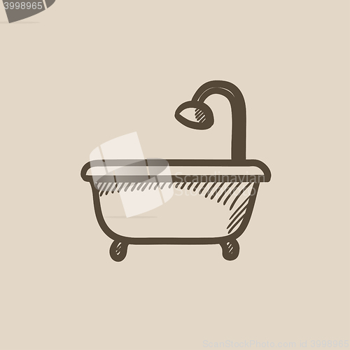 Image of Bathtub with shower sketch icon.