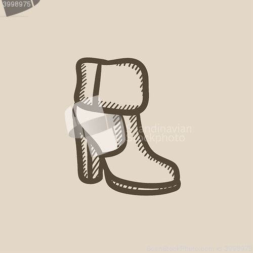 Image of High-heeled ankle boot with fur sketch icon.