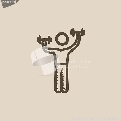 Image of Man exercising with dumbbells sketch icon.