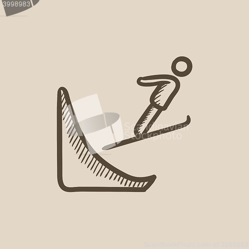 Image of Ski jumping sketch icon.