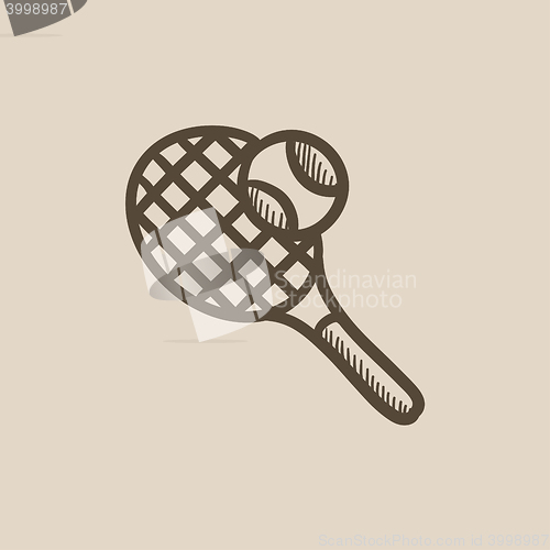 Image of Tennis racket and ball sketch icon.