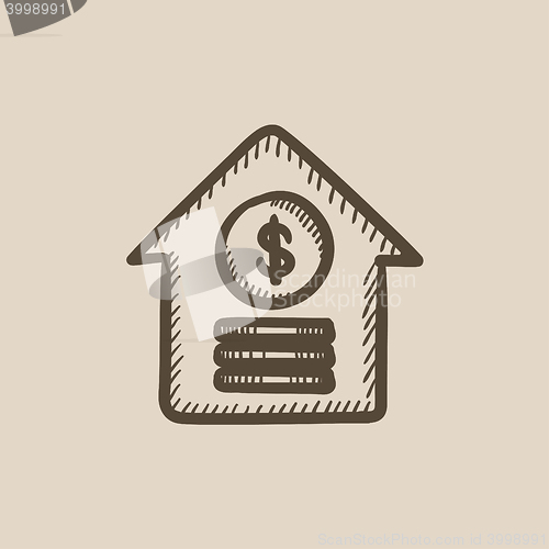 Image of House with dollar symbol sketch icon.