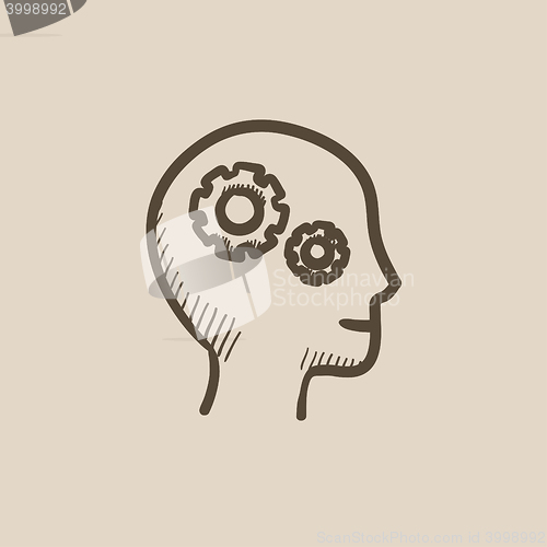 Image of Human head with gear sketch icon.