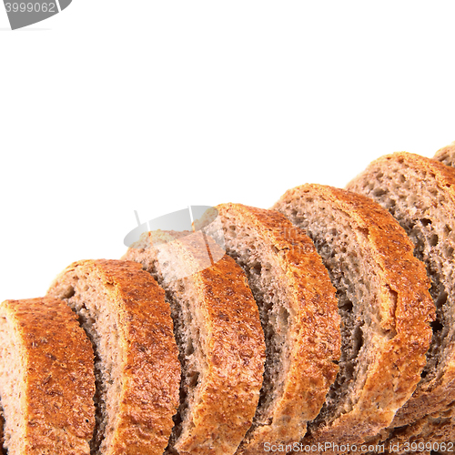 Image of bread slices with chunk over white background