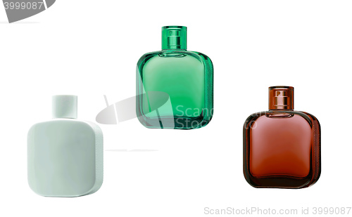 Image of three perfume bottles with reflections