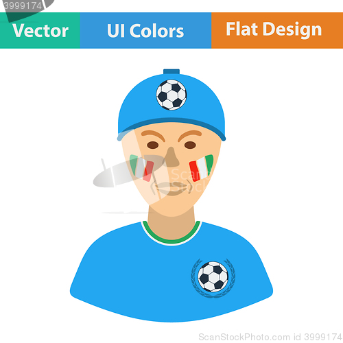 Image of Football fan with painted face by italian flags icon